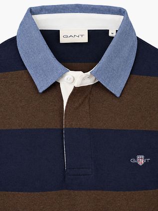 Gant Rugger Shield Chambray Polo Navy/Brown Stripe