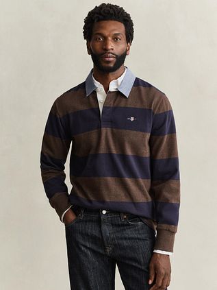 Gant Rugger Shield Chambray Polo Rayures bleu marine/marron