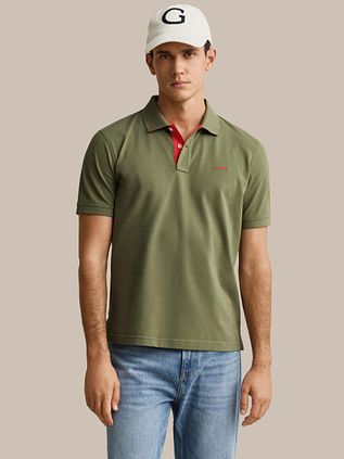 Gant Contrast Piqué Polo Shirt Herb Green
