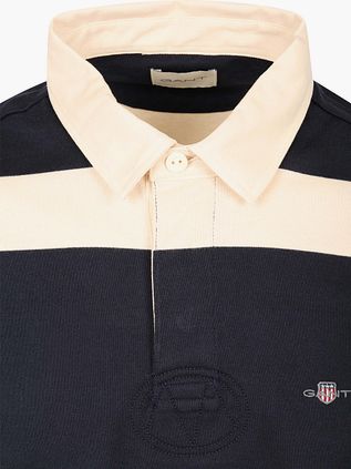 Gant Polo Heavy Rugger Shield Stripe Marine Blanche