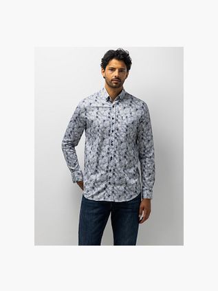 State of Art Shirt Leaf Print Grey Blue