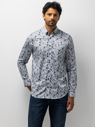 State of Art Shirt Leaf Print Grey Blue