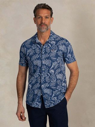 NZA Shirt Short Sleeve Piqué Flower Print Blue
