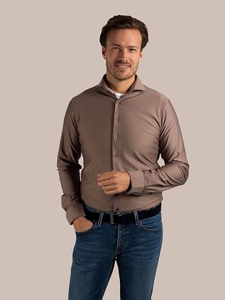 Suitable Herringbone Shirt Taupe