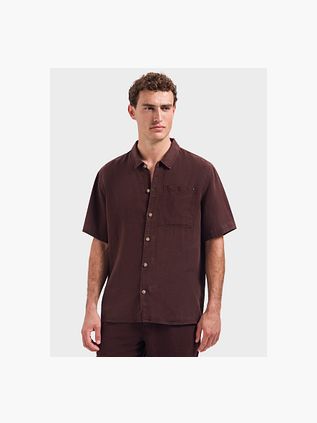 No Excess Short Sleeve Shirt Linen Blend Brown