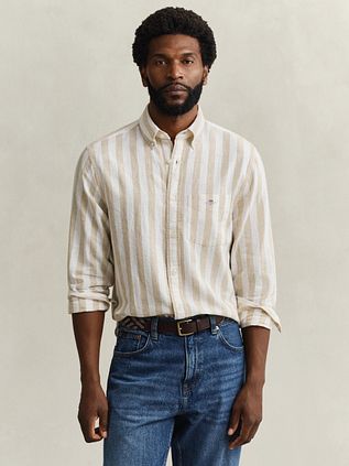 Gant Cotton Linen Hemd Streep Beige