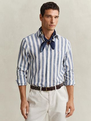 Gant Cotton Linen Hemd Streep Blauw