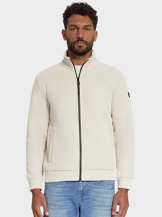 No Excess Cardigan Knitted Rib Structure Ecru