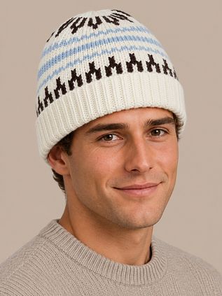 KnowledgeCotton Apparel Beanie Wool Print Off white