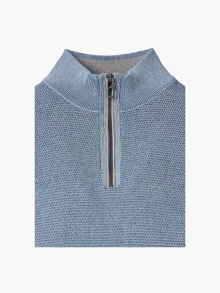 Casa Moda Halvzip Trøje i Strukturmønster Melange Blå