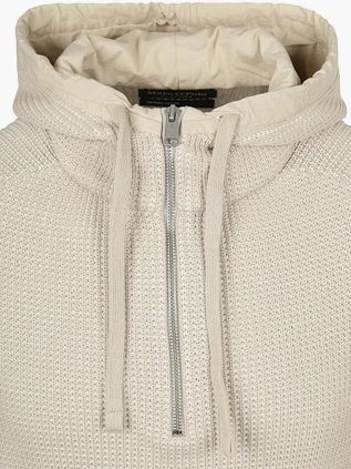Marc O'Polo Hooded Half Zip Genser Structured Bi-Colour Ecru
