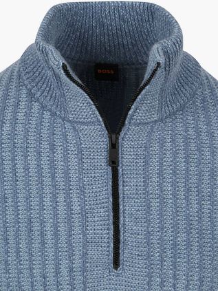 BOSS Pull Kwinter Demi-Zip Wool Blend Bleu
