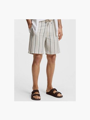 Boss Chino Short Linen Blend Stripes Beige