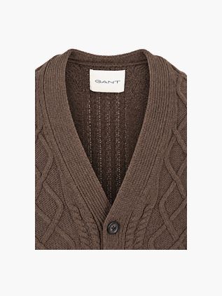 Gant Cardigan Cable Knit laine d’agneau marron