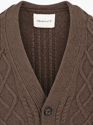 Gant Cardigan Cable Knit Lambswool Brown
