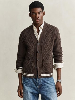 Gant Cable Knit Cardigan Brown