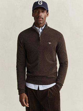 Gant Halfzip Lamswol Trui Bruin