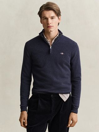 Gant Halfzip Lamswol Trui Donkerblauw