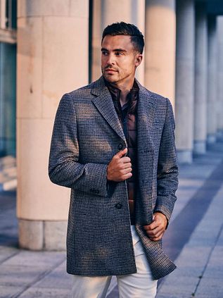 Suitable Manteau Mix Laine Pepita Beige Camel