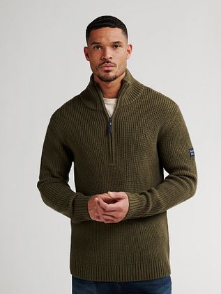 Sweter Petrol z półzamkiem w kolorze khaki