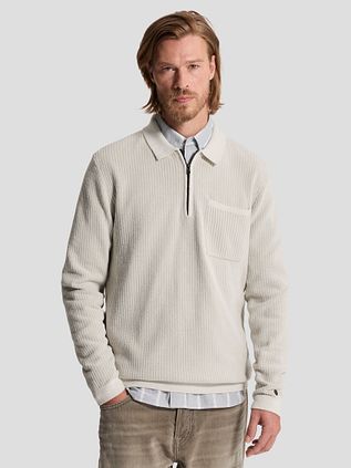 Cast Iron Longsleeve Half-Zip Polo Chenille White Down