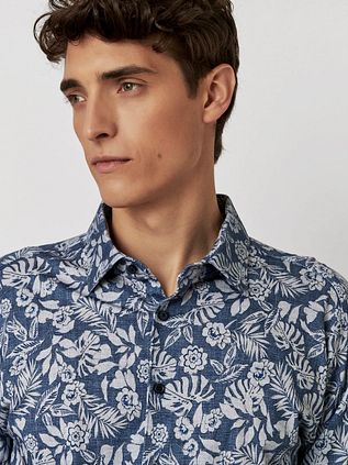 Desoto Skjorte Denimblå Blomstertrykk
