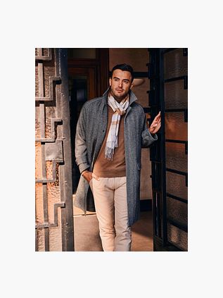 Suitable Coat Longsaddle Herringbone Brun