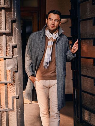 Suitable Coat Longsaddle Herringbone Marron