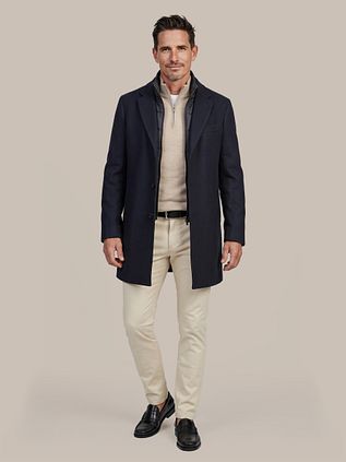 Suitable Manteau Mix Laine Twill Marine