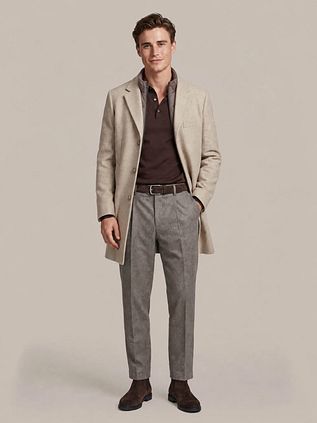 Suitable Coat Wolle Twill Sand