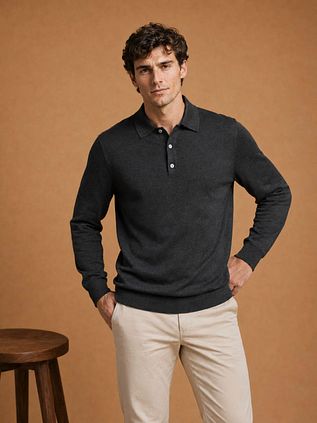 King Essentials The Robert Langarm-Poloshirt Merino Schwarz