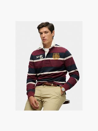 Superdry Rugby Polo Double Emblem Stripe Port Navy