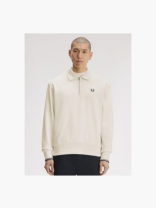 Fred Perry Longsleeve Half Zip Polo Shirt Ecru