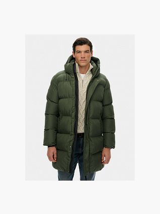 Superdry Long Puffer Jacket Hooded Moss Green