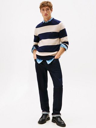 Tommy Hilfiger Pull Laine d'Agneau Marine Rayé