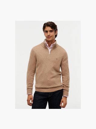 Tommy Hilfiger Pullover Half Zip Lambswool Safari Canvas Heather