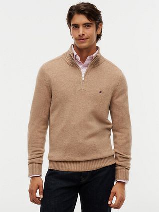 Tommy Hilfiger Pullover Half Zip Lambswool Safari Canvas Heather