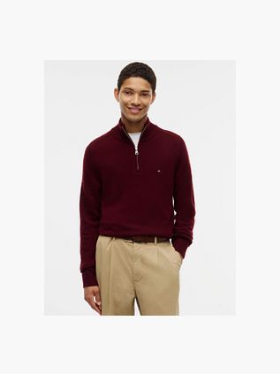 Tommy Hilfiger Pullover Half Zip Lambswool Burgundy Heather