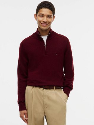 Tommy Hilfiger Pullover Half Zip Lambswool Burgundy Heather