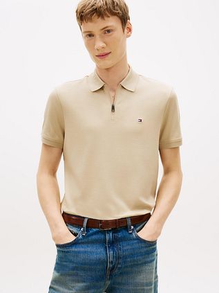 Tommy Hilfiger Half-Zip Polo Shirt Interlock Beige