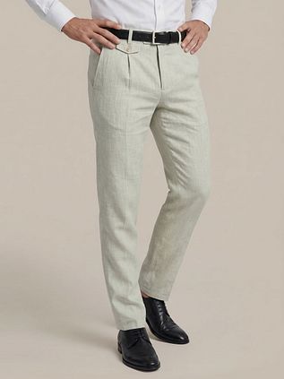 Suitable Chino Pico Pleat Cotton Linen Glencheck Hellgrau