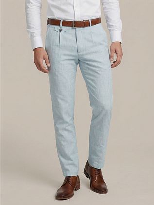 Suitable Chino Pico Pleat Cotton Linen Glencheck Hellblau