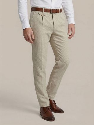 Suitable Chino Pico Pleat Cotton Linen Pepita Beige