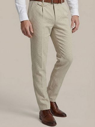 Suitable Chino Pico Pleat Cotton Linen Pepita Beige