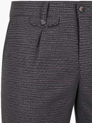 Suitable Chino Pico Pleat Pepita Navy Brown