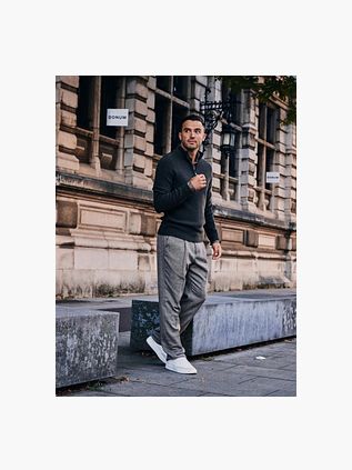 Suitable Trousers Straight Pleat Herringbone Navy