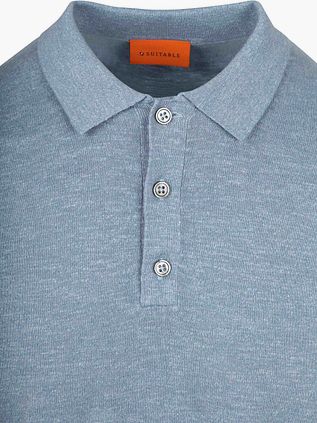 Suitable Knitted Polo Shirt Cotton Linen Blue