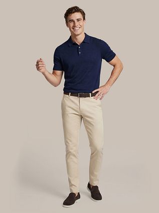 Suitable Knitted Polo Shirt Cotton Linen Navy