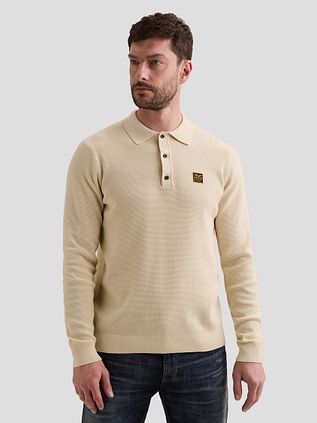PME Legend Knitted Longsleeve Polo Bone White