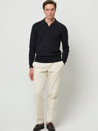 Profuomo Longsleeve Poloshirt Mix Laine Marine